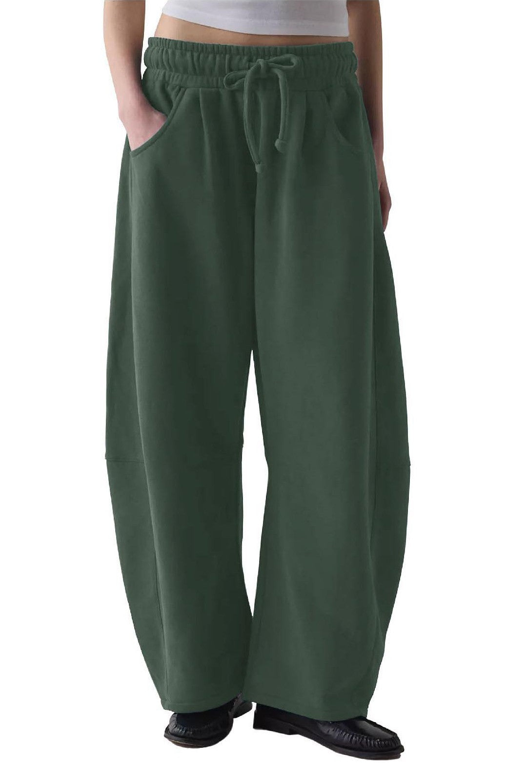 Fleece Baggy Barrel Leg Fit Mid Rise Sweatpants